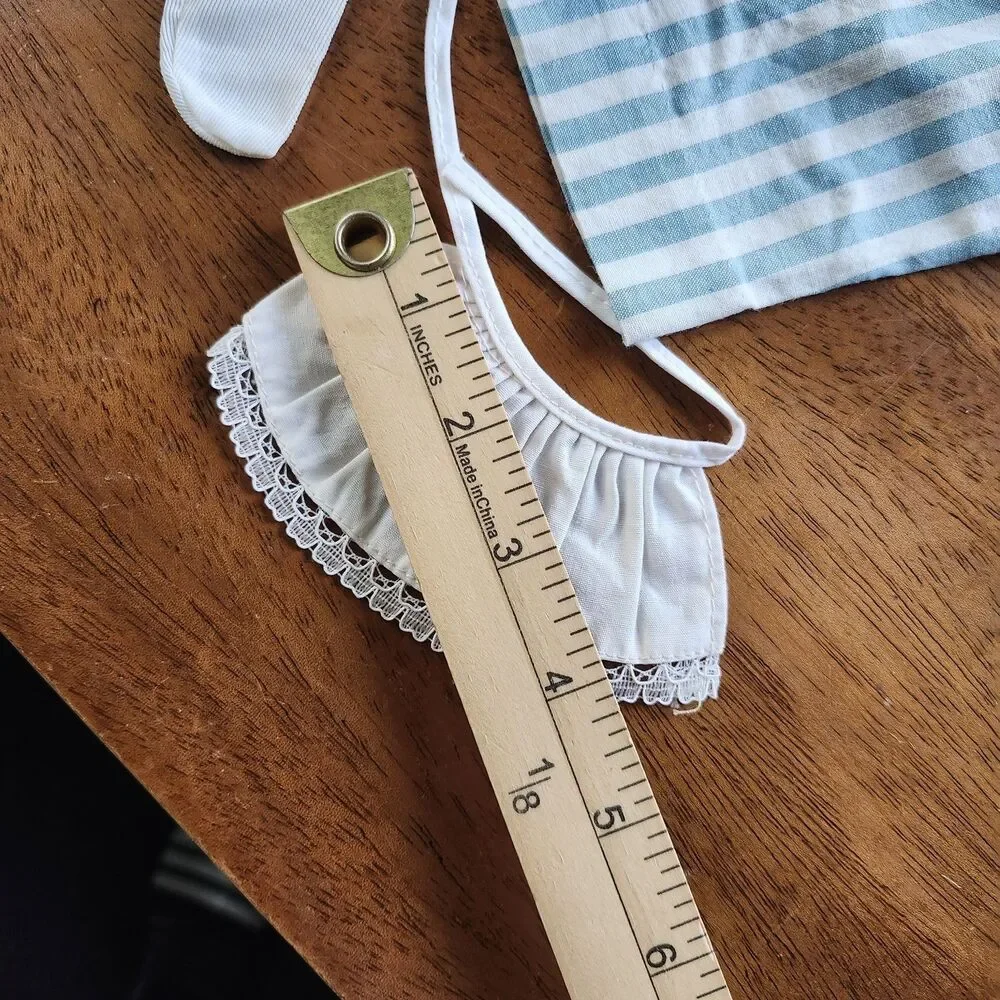 Vintage Style Doll Clothes Lot Blue Striped Romper White Panties Apron Socks